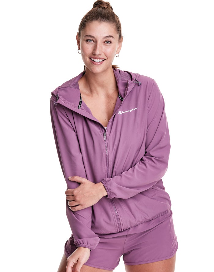 Champion Womens Jackets NZ - Woven Full-Zip Purple ( 7635-SXHVJ )